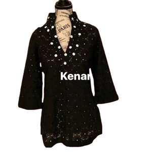 Kenar Women's Black Beaded Long-Sleeve Blouse
